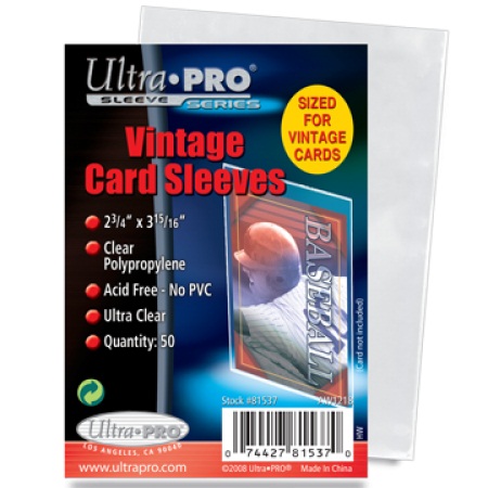 thumbnail interactive-video image 1 of Ultra Pro Vintage Soft Sleeves - 200 Pack, Clear, Acid-Free, For 1952-1956 Topps Cards (35 Pt Thickness) 1 of 4